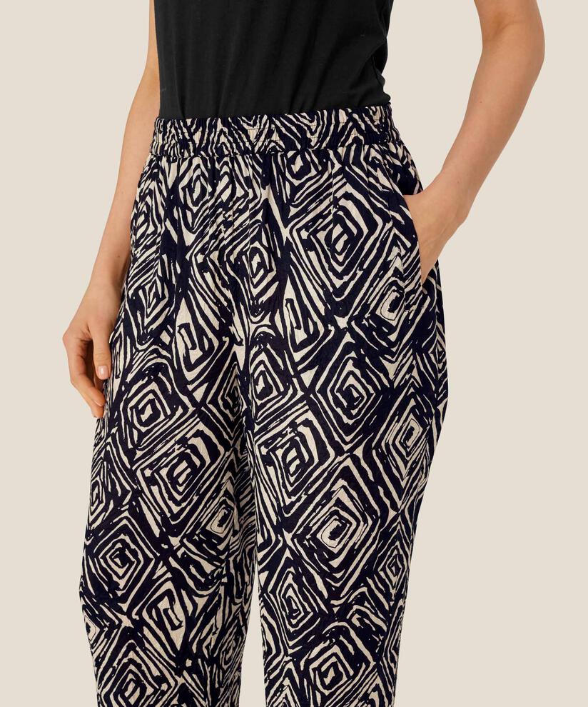 pantalon en viscose imprimé avec taille élastiquée, Black