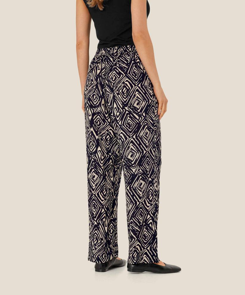 pantalon en viscose imprimé avec taille élastiquée, Black