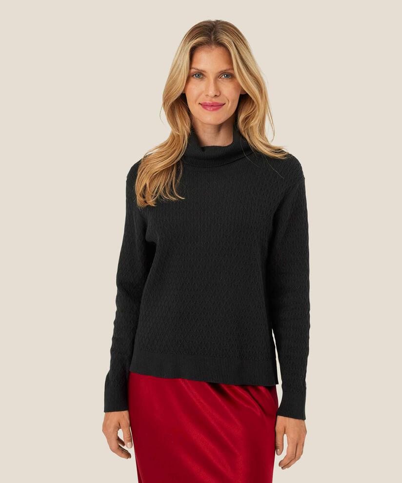 pull en maille à col roulé et motif arlequin, Black