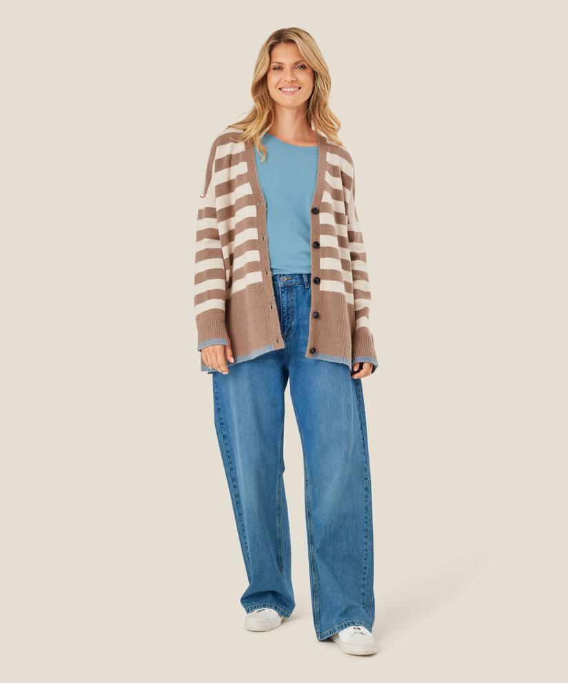 cardigan rayé avec détails côtelés, Mink/ash/whc