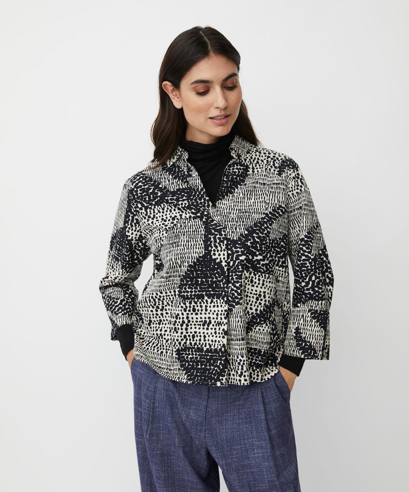 blouse en coton avec col en V et poche décorative, Black