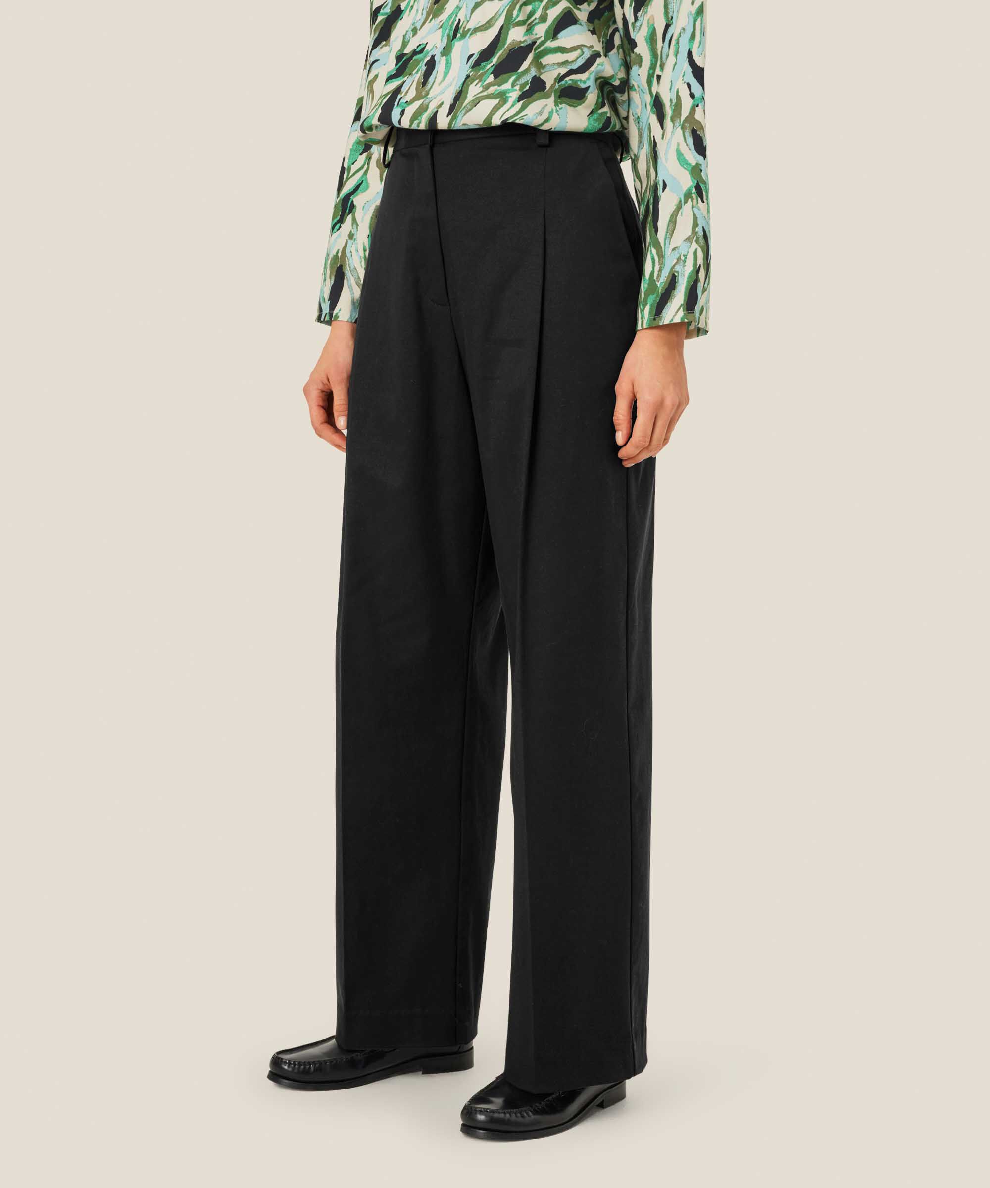 Pantalon à jambes larges, plis pressés et poches fendues, Black