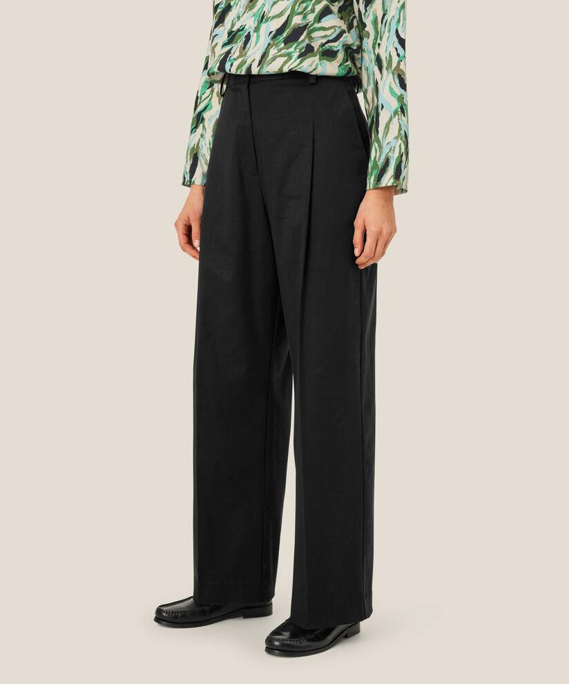 Pantalon à jambes larges, plis pressés et poches fendues, Black