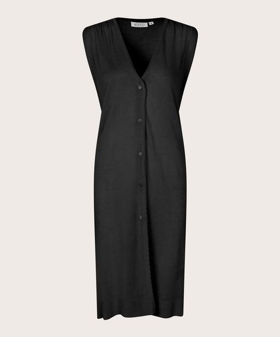 cardigan long tricoté en mélange de lin, Black