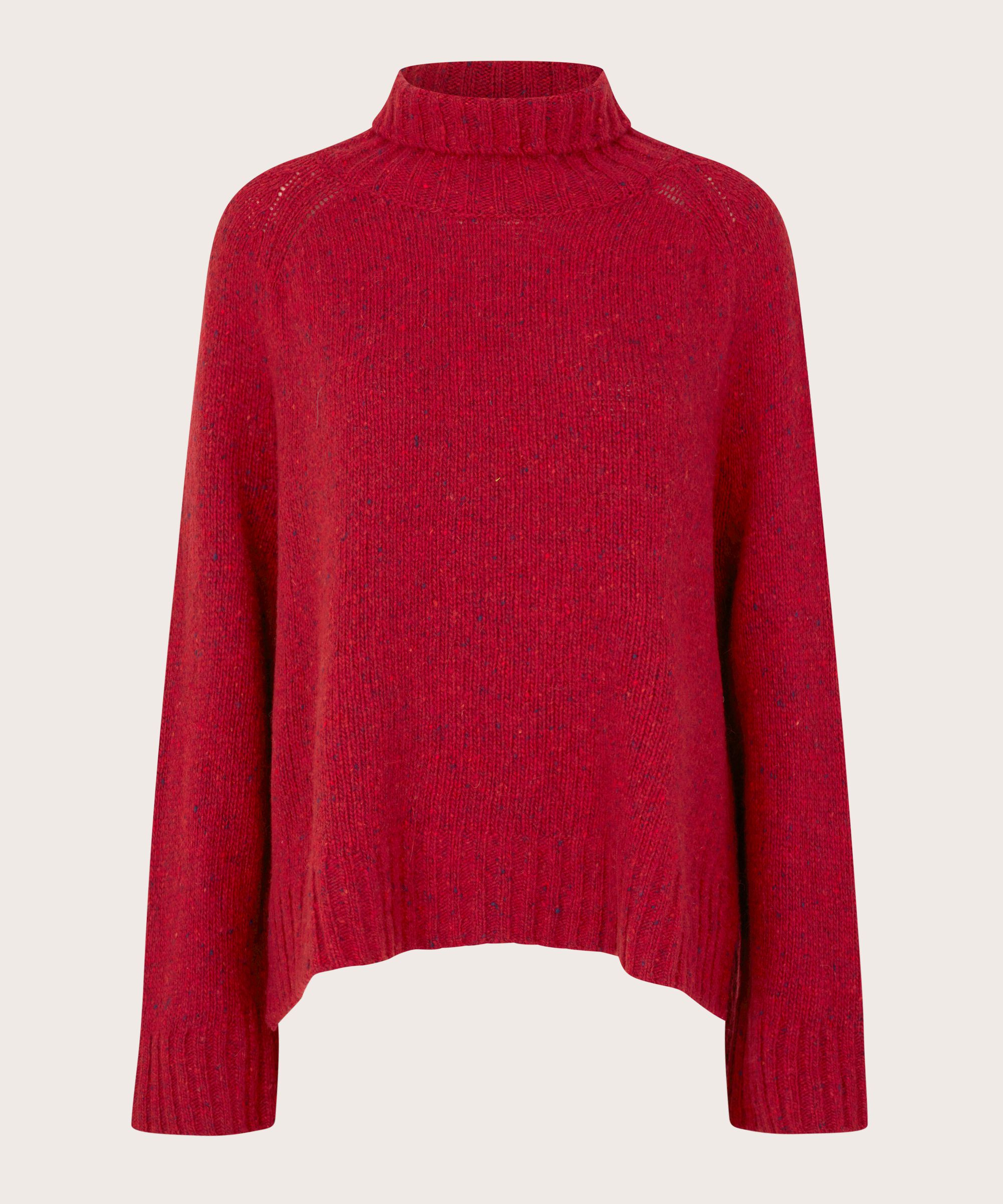 pull à col roulé en laine mélangée avec bords côtelés, Red Dahlia