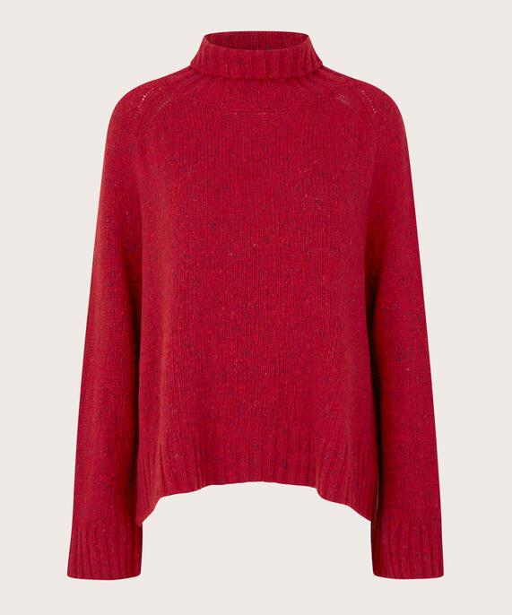 pull à col roulé en laine mélangée avec bords côtelés, Red Dahlia