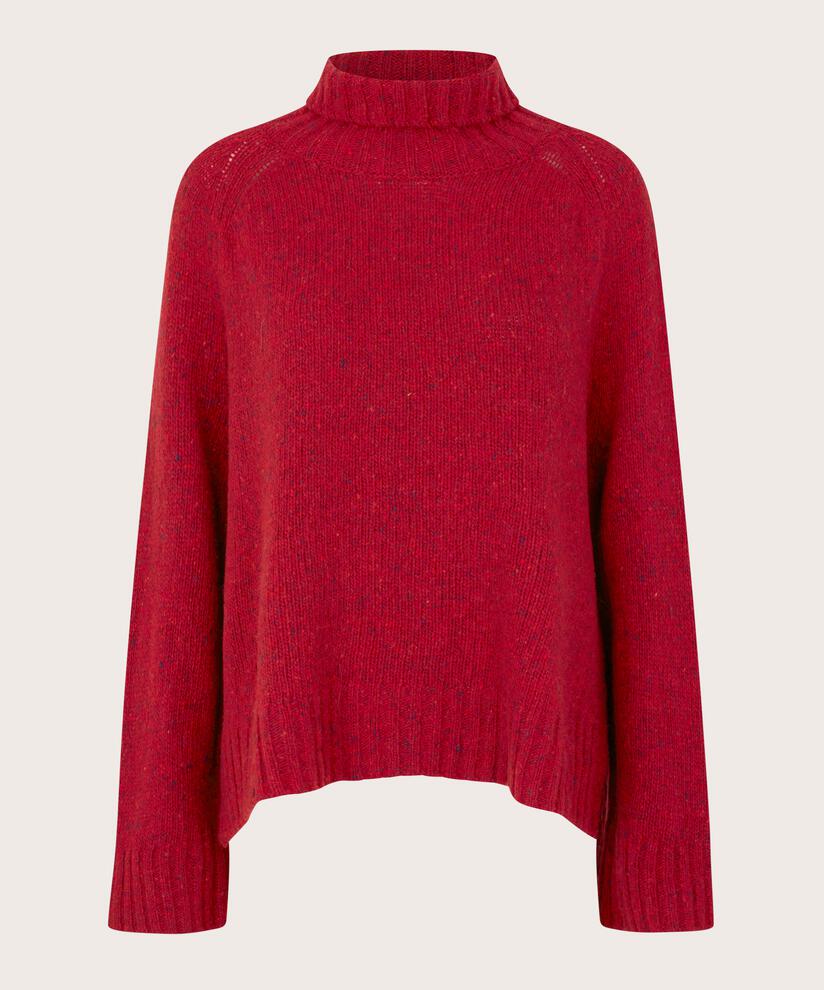 pull à col roulé en laine mélangée avec bords côtelés, Red Dahlia