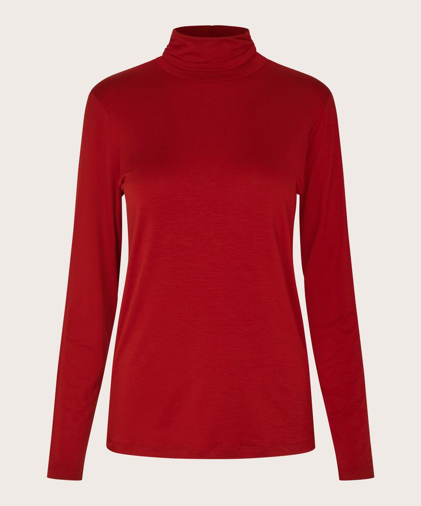 Blouse À Col Roulé En Jersey Doux, Red Dahlia