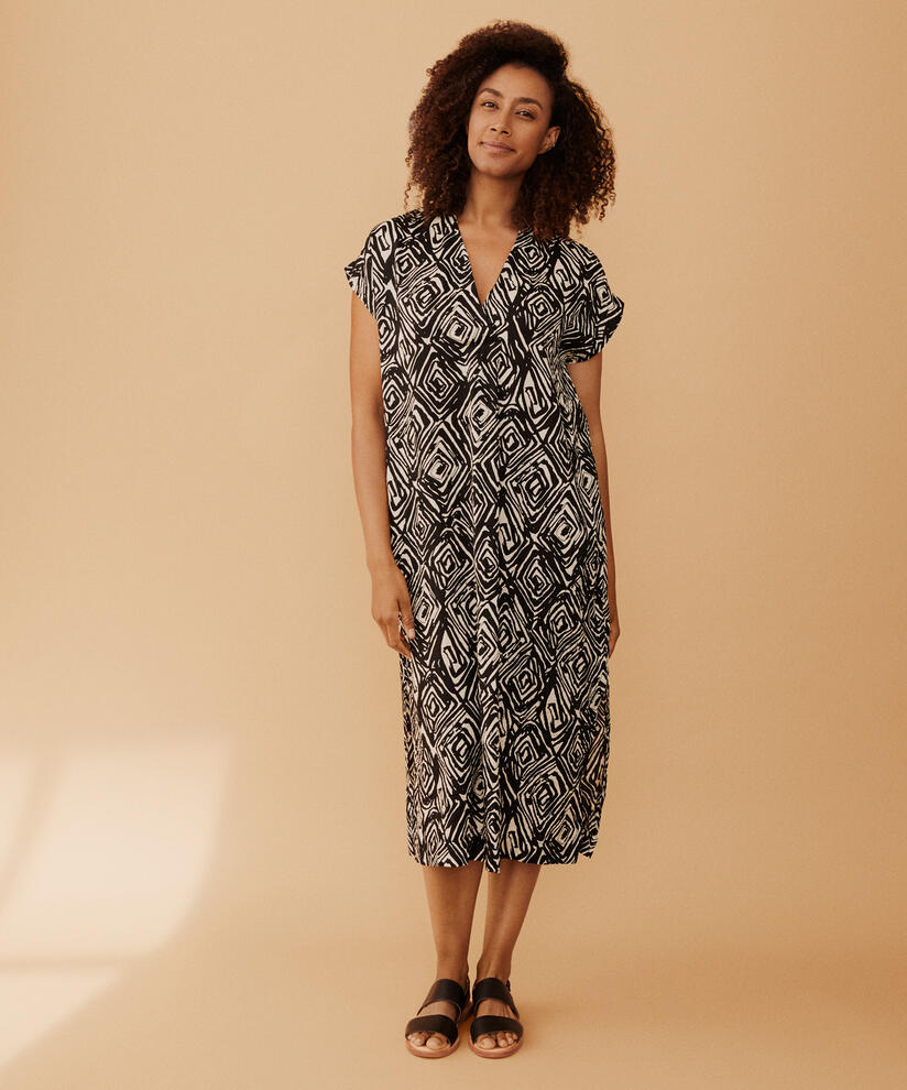 robe en viscose imprimée avec décolleté en V profond, Black