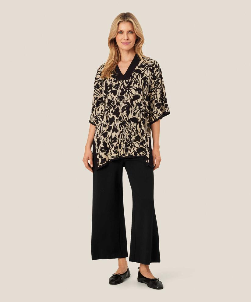 pull en maille fleurie avec encolure contrastée, Black