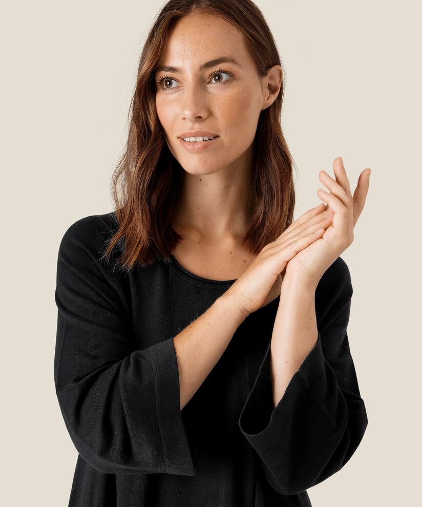 robe en maille fine à manches 3/4, Black