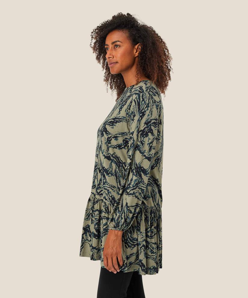 tunique en jersey imprimé avec jupe à basque, Vetiver
