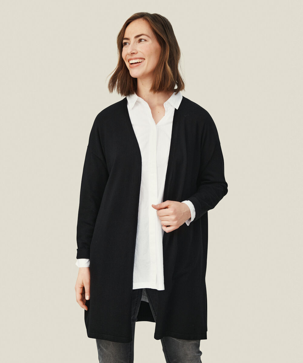 Cardigan En Fine Maille Coupe Droite, Black