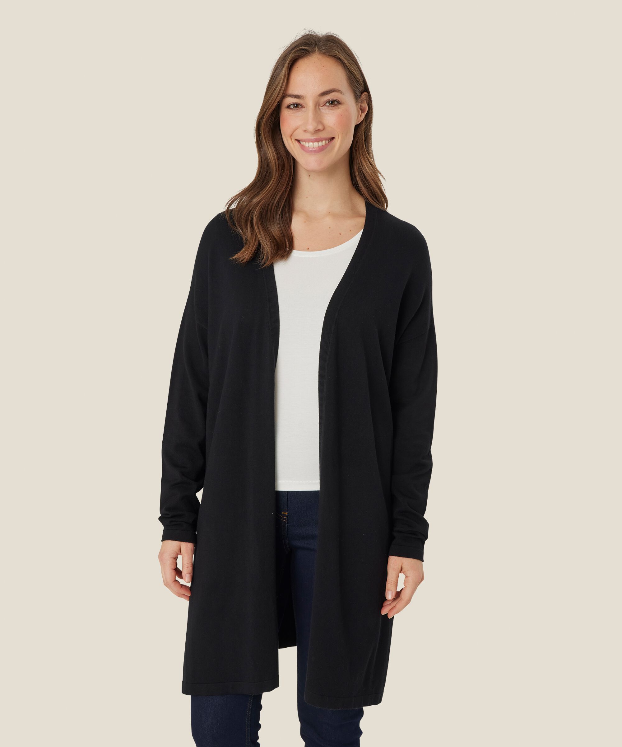 Cardigan En Fine Maille Coupe Droite, Black