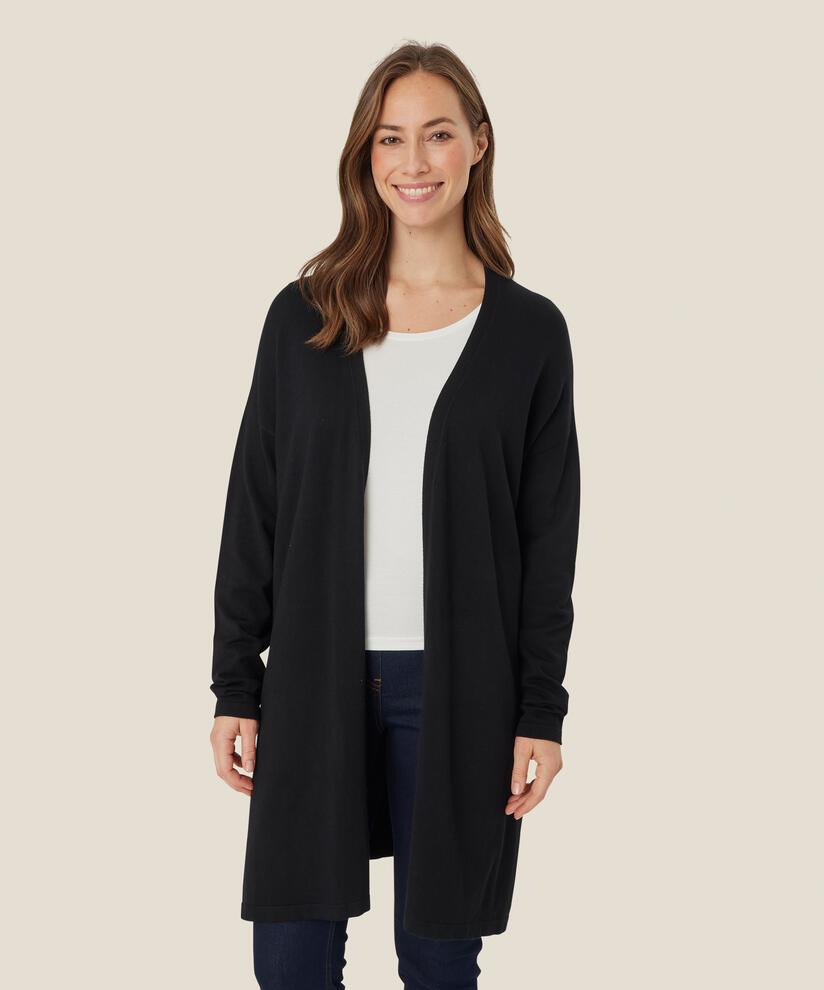 Cardigan En Fine Maille Coupe Droite, Black