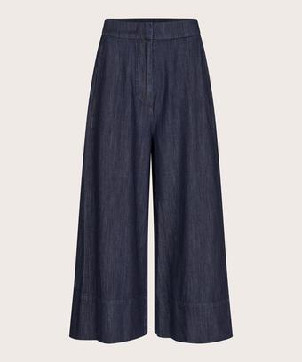 pantalon en jean court à jambes larges et taille élastique, Dark Denim