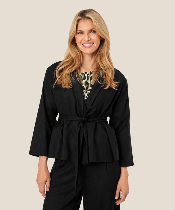 blazer en mélange de lin avec fermeture à un seul bouton, Black