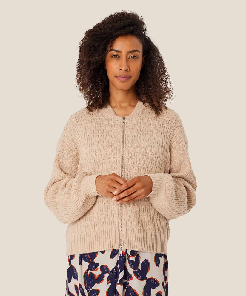 cardigan avec zip en laine mélangée, L beige mel