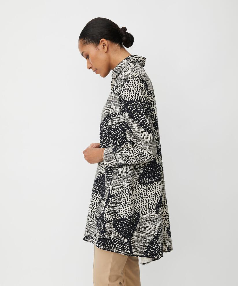 chemise en coton imprimé avec dos plus long, Black