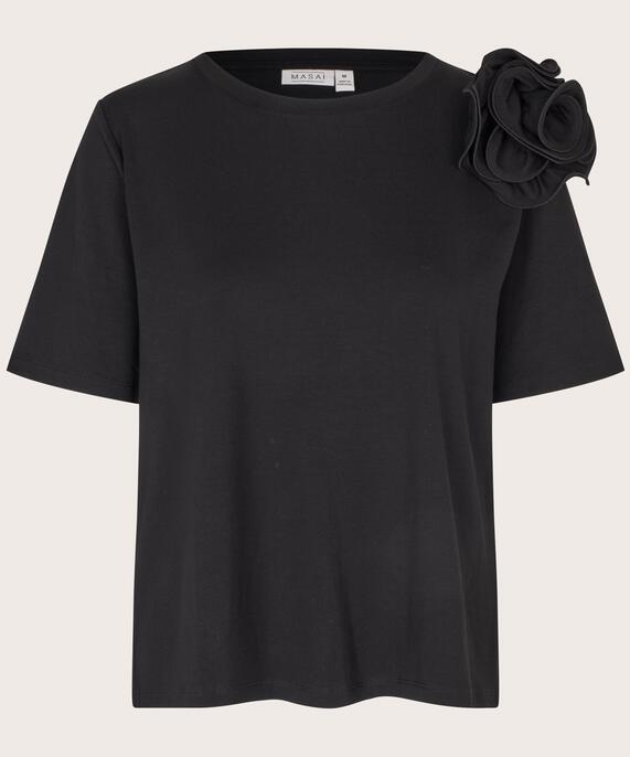 T-shirt avec broche fleur amovible, Black