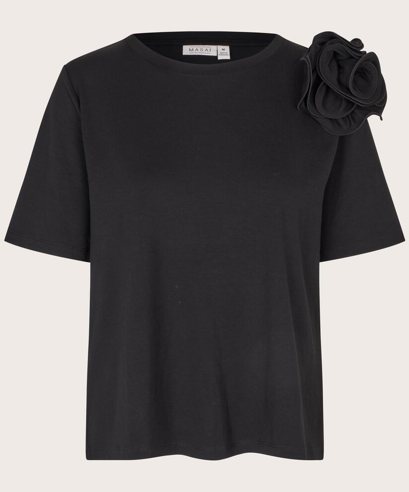 T-shirt avec broche fleur amovible, Black