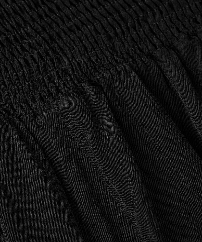 Pantalon En Viscose Avec Large Élastique Smocké Au Dos Et Détail Boutonné, Black