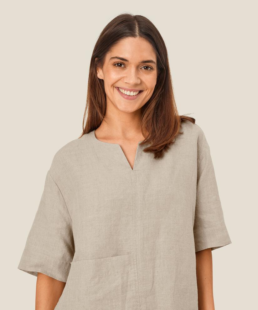 Blouse en lin avec poche avant, Natural