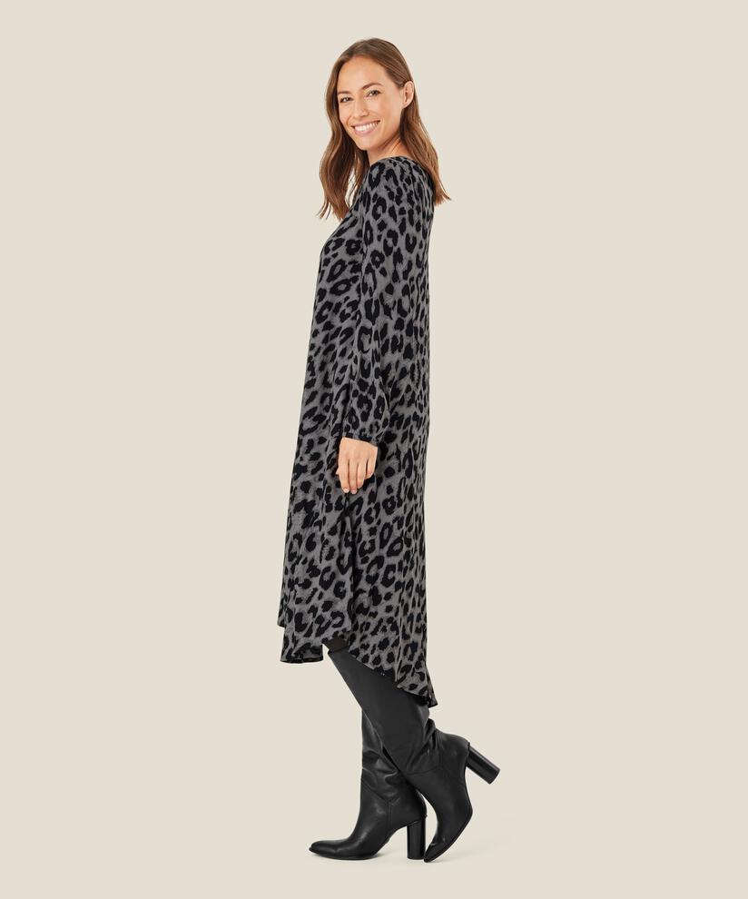 robe en viscose à imprimé léopard, Steel Grey