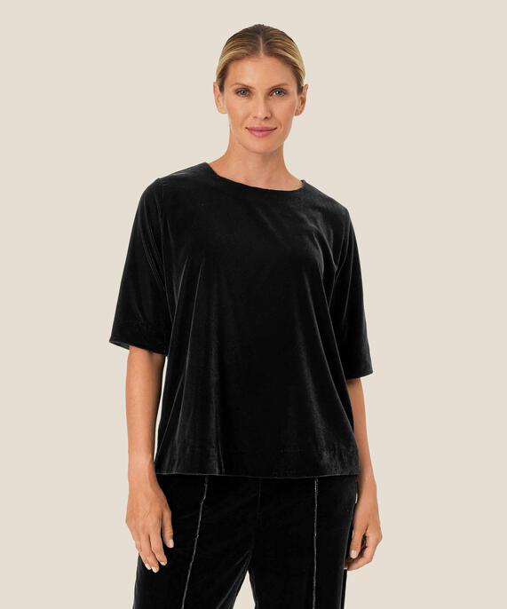 blouse en velours avec bouton, Black