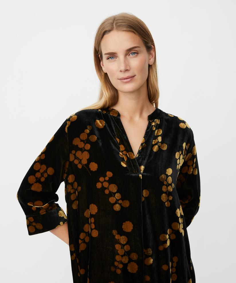 robe en velours imprimé à manches 3/4 et col en V, Rubber