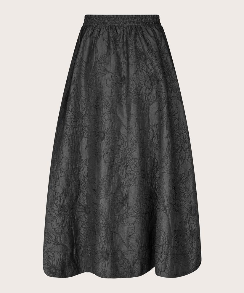 jupe à imprimé floral tissé et taille élastiquée, Black
