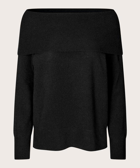 pull en tricot à épaules dénudées avec bords côtelés, Black