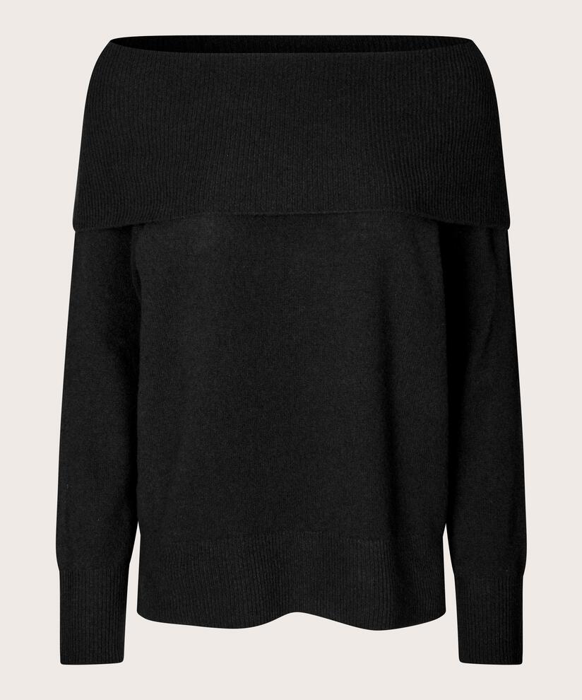 pull en tricot à épaules dénudées avec bords côtelés, Black