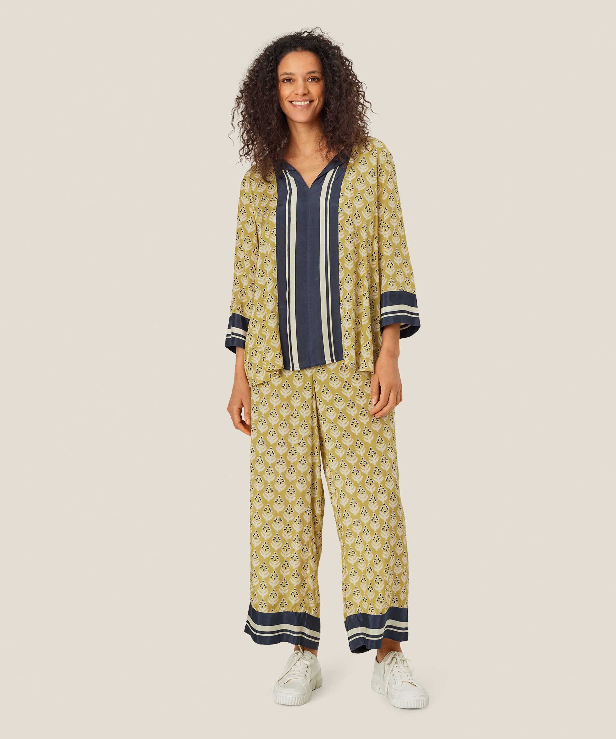 pantalon en viscose imprimé avec poches fendues et taille élastique, Burnish Gold