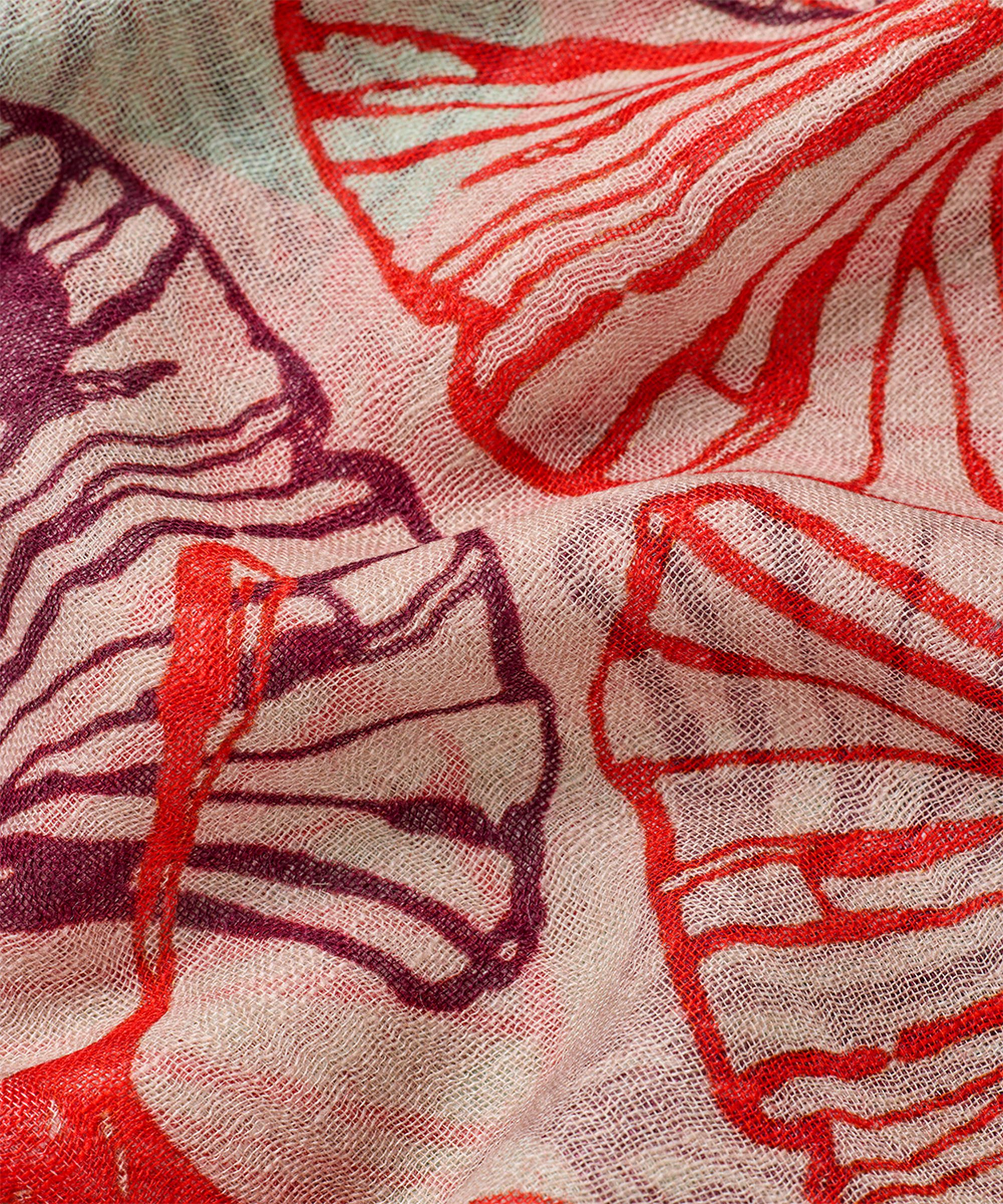 écharpe imprimée en mélange de lin, Poinciana