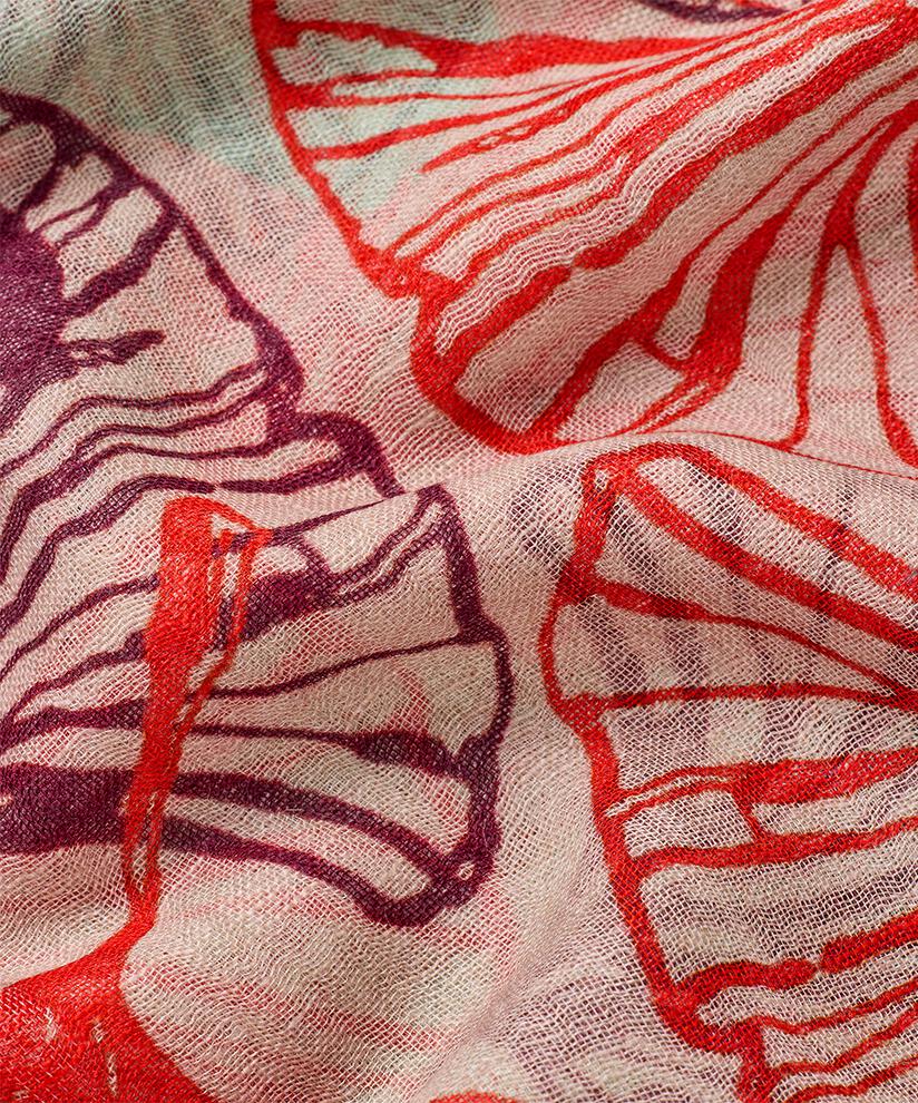 écharpe imprimée en mélange de lin, Poinciana