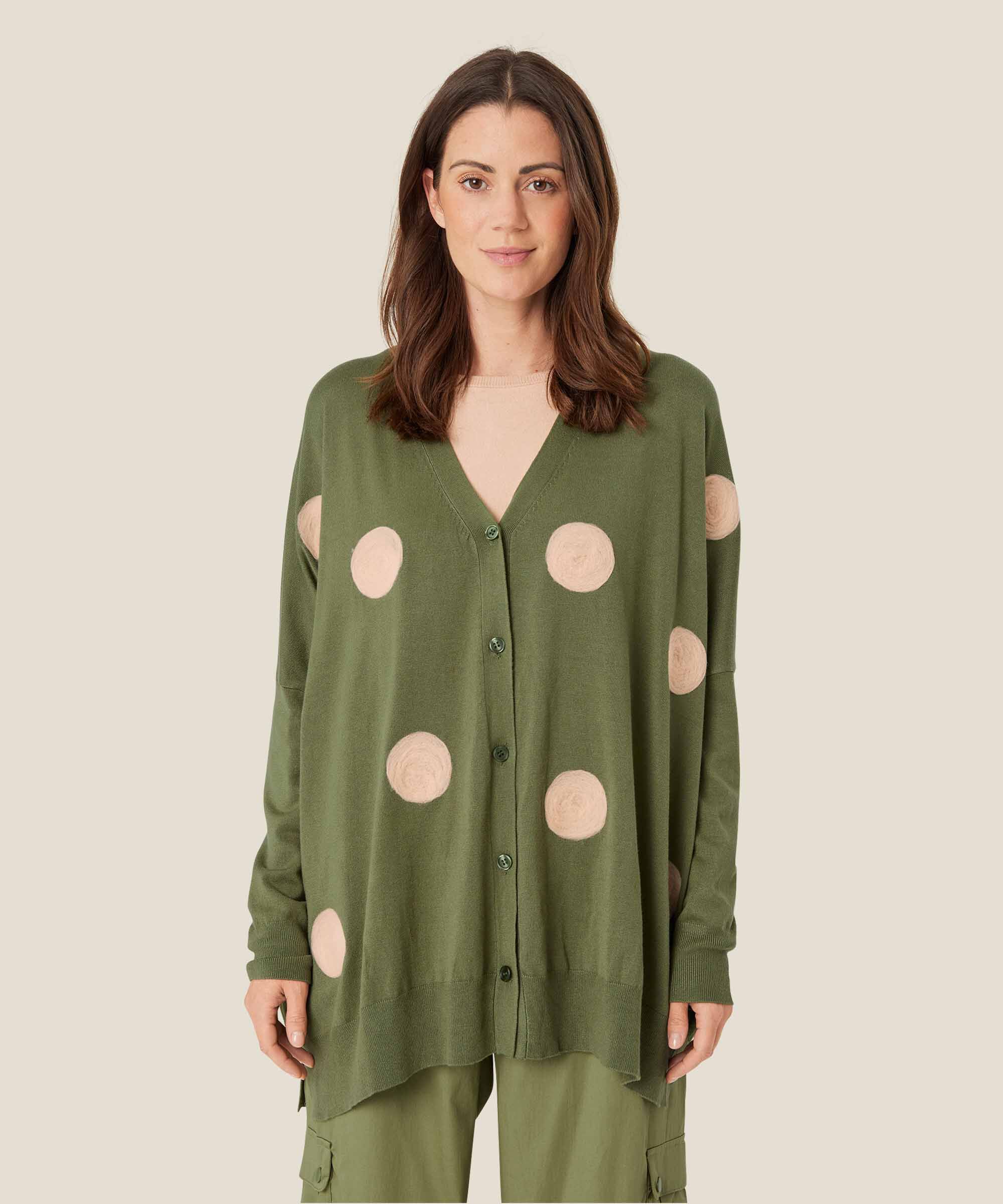 cardigan en maille fine à pois tissés, Loden Green