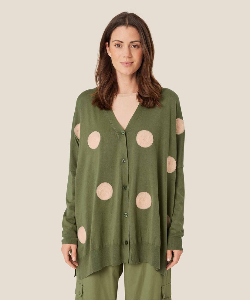 cardigan en maille fine à pois tissés, Loden Green