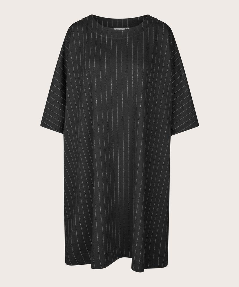 robe en jersey à rayures fines et manches 3/4, Black