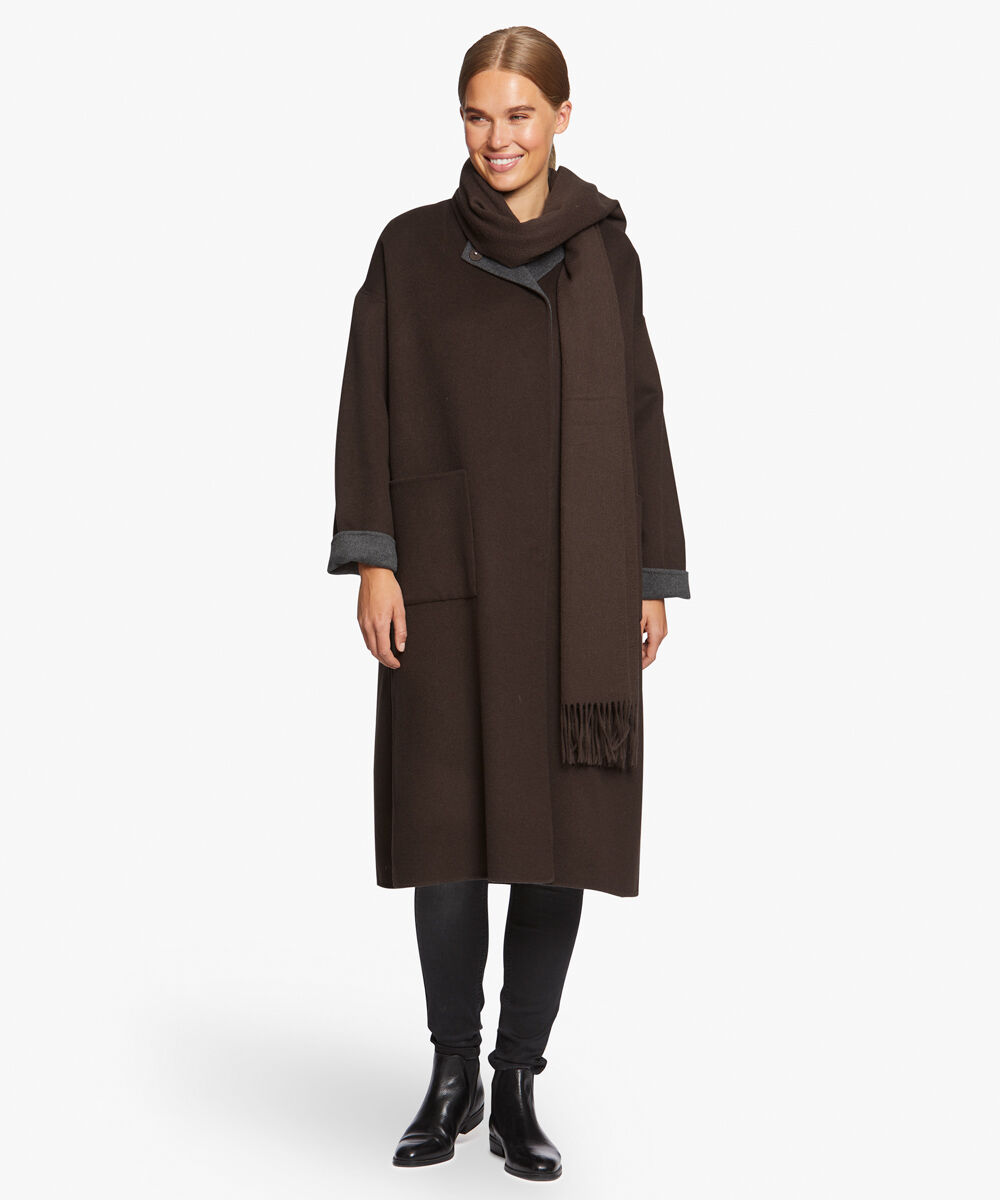 grande &eacute;charpe en laine &agrave; franges, Chocolate