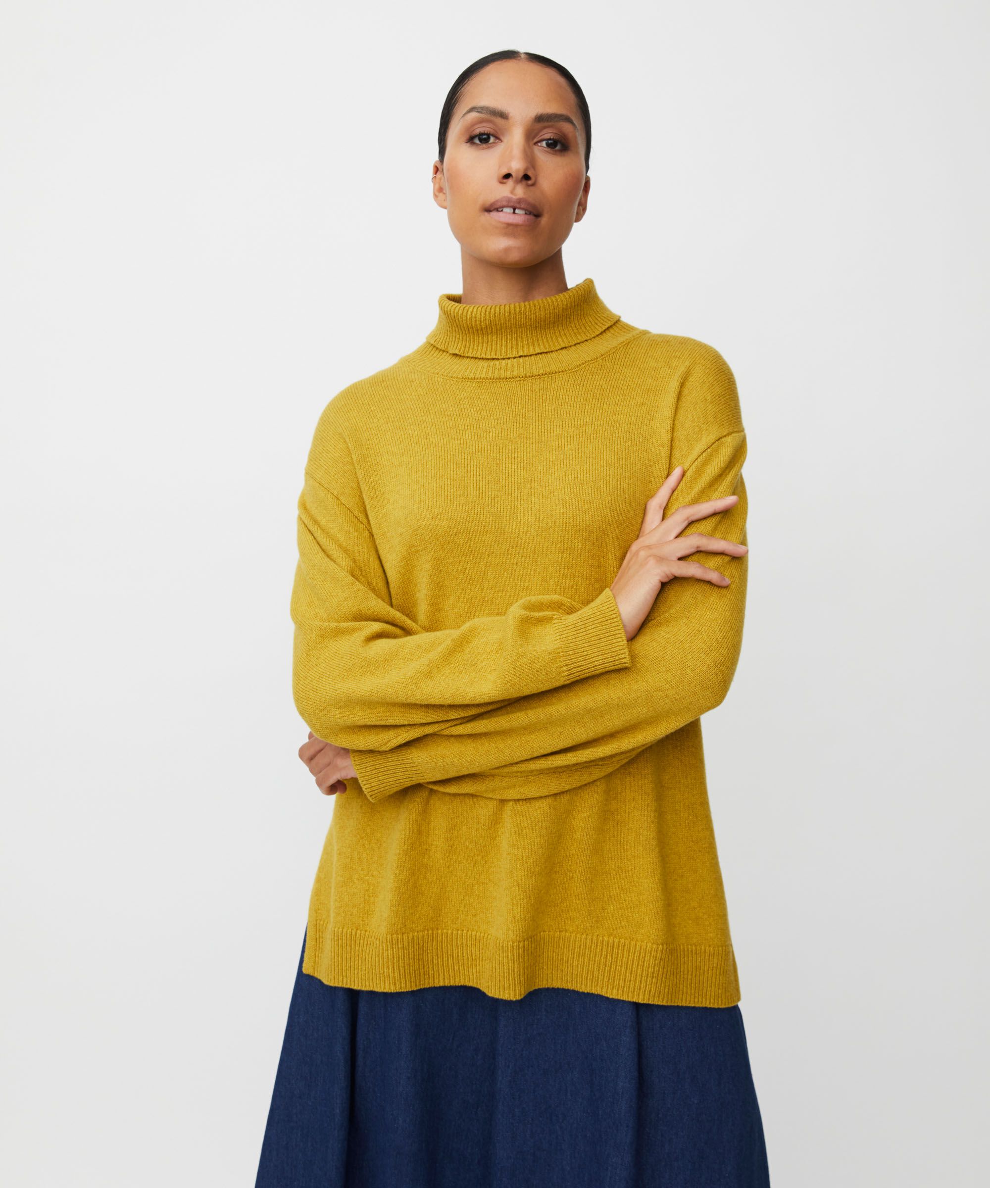 pull à col roulé avec fente latérale, Golden Green