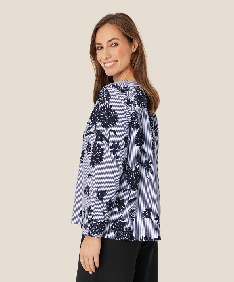 chemise en coton à motif avec col en V profond, Maritime Blue