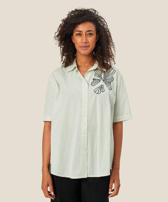 chemise en coton rayé avec broderie, Frosty Green