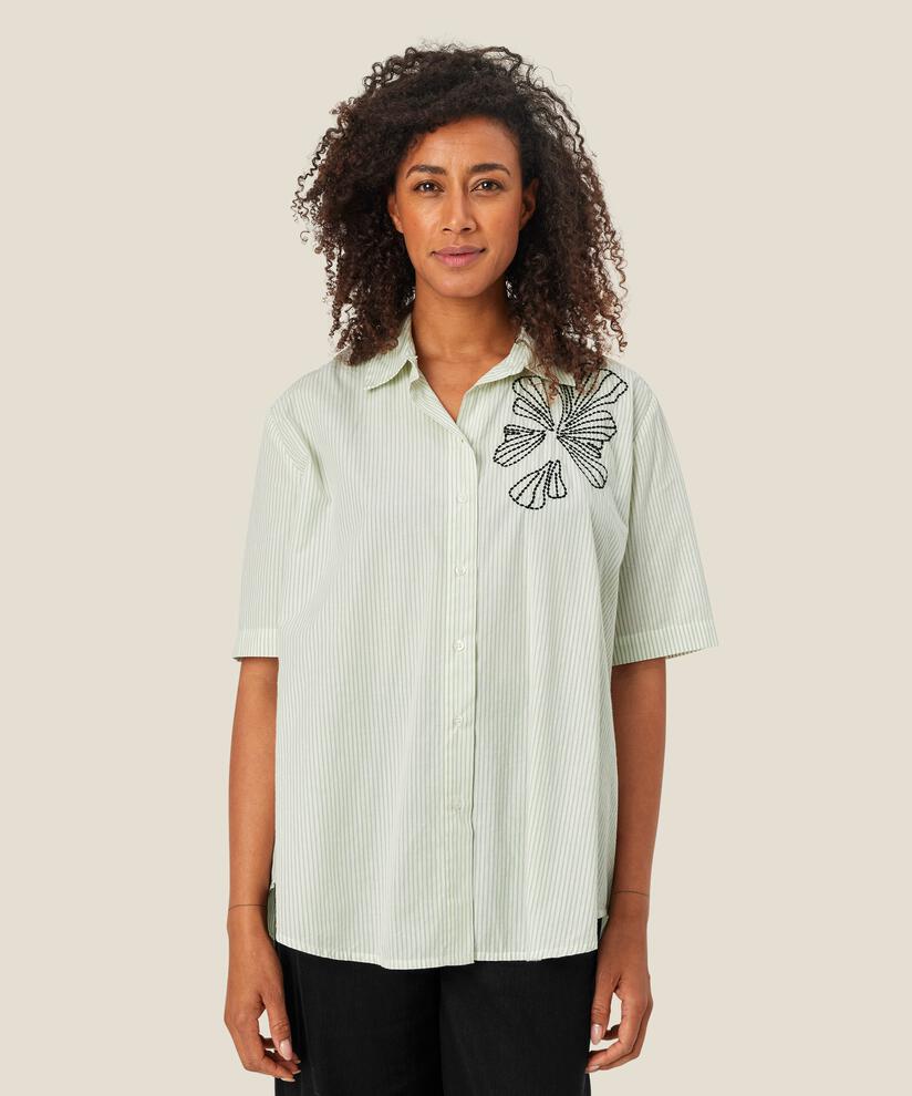chemise en coton rayé avec broderie, Frosty Green