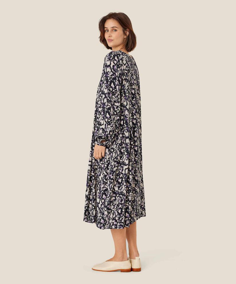 robe imprimée avec poches fendues et liens, Meadow Violet