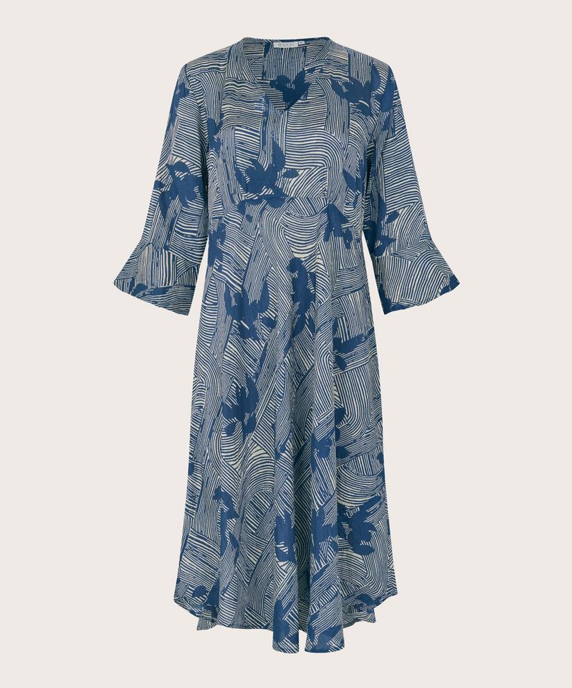 Robe En Viscose À Motifs Avec Manches Trompette, Sargasso Sea