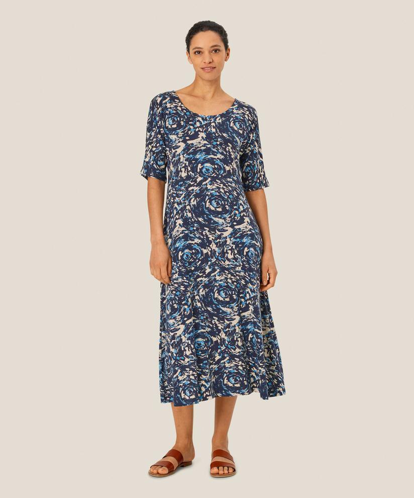 robe en jersey imprimé à col rond, Cendre Blue