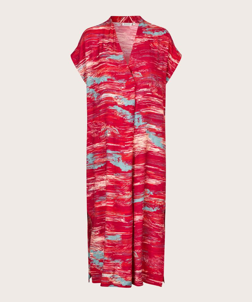 Robe En Viscose Imprimée Avec Décolleté En V Profond, Persian Red