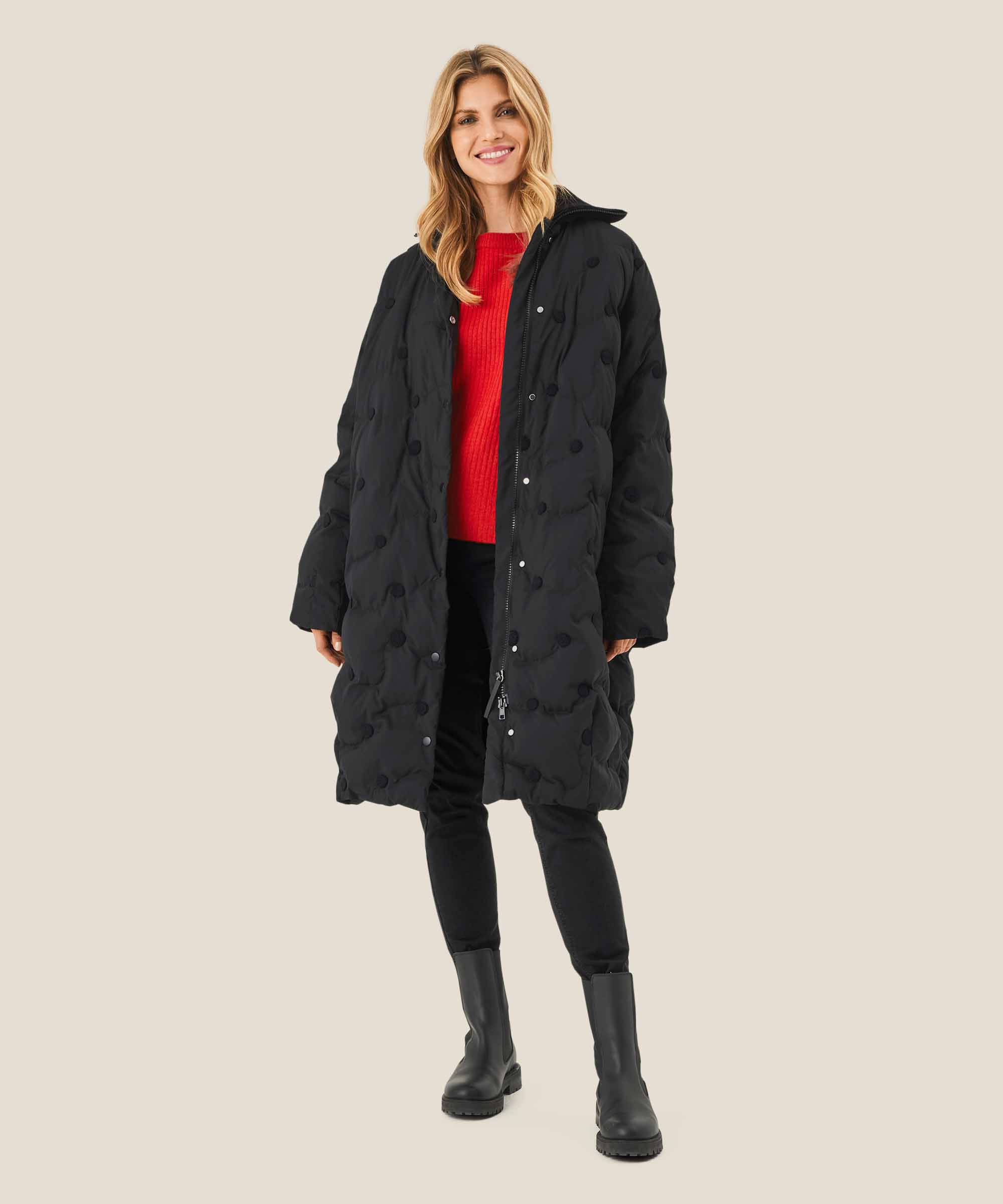 manteau en duvet avec détails côtelés, Black