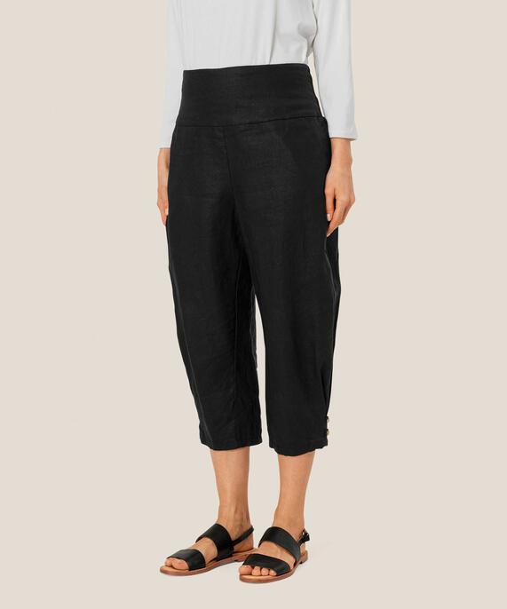 pantalon en lin avec large élastique smocké au dos, Black
